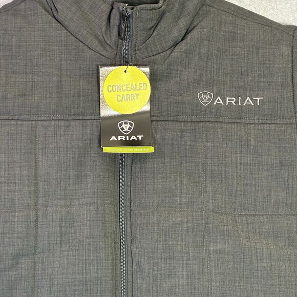 Ariat Men’s Concealed Carry Vest XL Tall Gray NWT Insulated Water Resistant - Picture 2 of 12